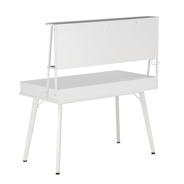 Study Computer Desk With Storage And Magnetic Dry Erase White Board - White