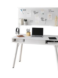 Study Computer Desk With Storage And Magnetic Dry Erase White Board - White