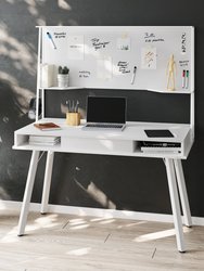 Study Computer Desk With Storage And Magnetic Dry Erase White Board - White