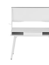 Study Computer Desk With Storage And Magnetic Dry Erase White Board - White - White