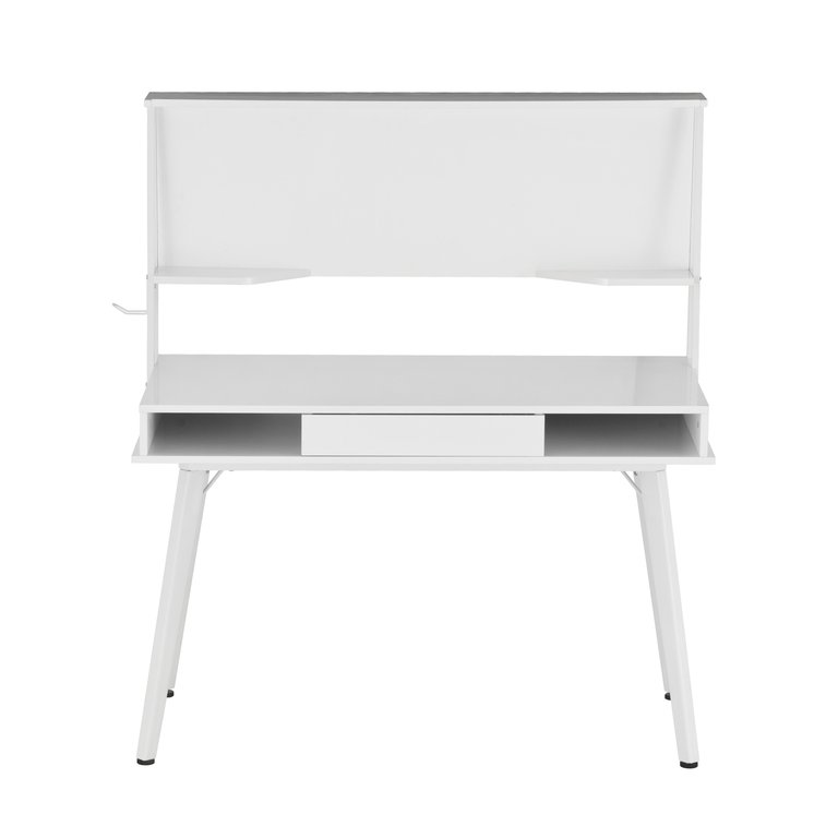 Study Computer Desk With Storage And Magnetic Dry Erase White Board - White - White