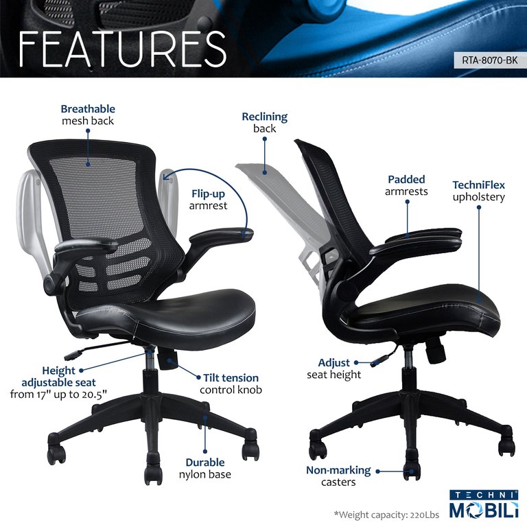 Stylish Mid-Back Mesh Office Chair With Adjustable Arms