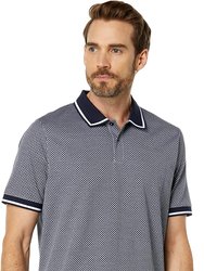 Men's Blue Geometric Print Afric Short Sleeve Cotton Polo T-Shirt - Blue