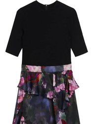 Wmd-Rowana-Fitted Knit Bodice Dress With Ruffle Skirt Black