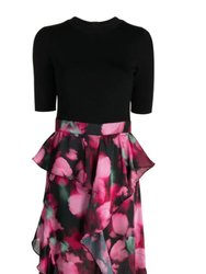 Women Darciia Ruffle Skirt Fitted Knit Bodice Dress Black - Black