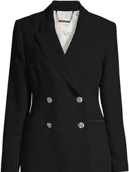 Women Solid Black Llayla Double Breasted Embossed Button Blazer Jacket - Black