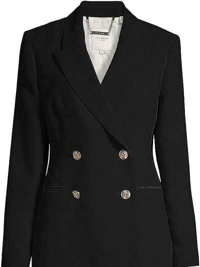 Ted Baker Women Solid Black Llayla Double Breasted Embossed Button Blazer Jacket product