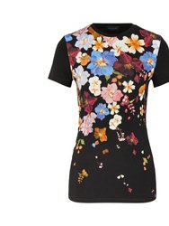 Women's Bealaa Printed Fitted Floral T-Shirt - Black