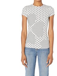 Women's Black White Heart Print Sirah Printed Stretch Fitted Tee T-Shirt - Gray