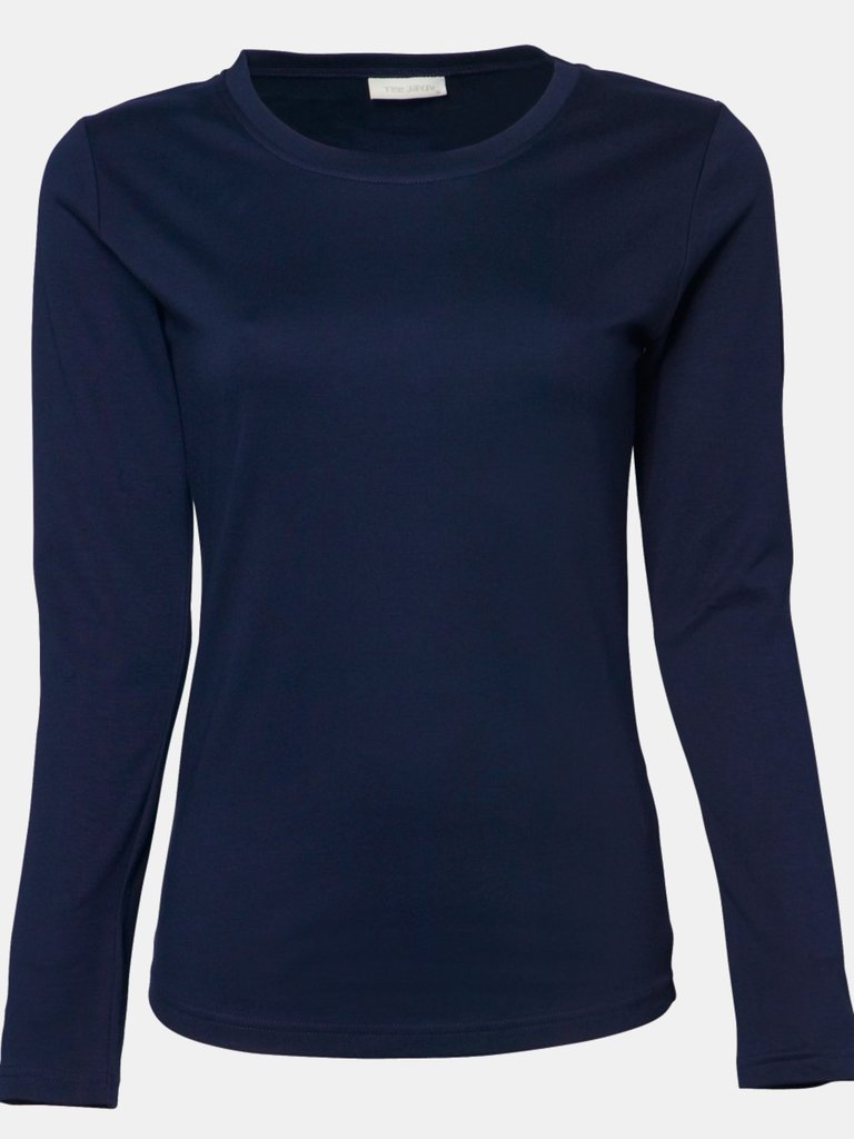 Ladies Interlock Long Sleeve T-Shirt In Navy Blue - Navy Blue