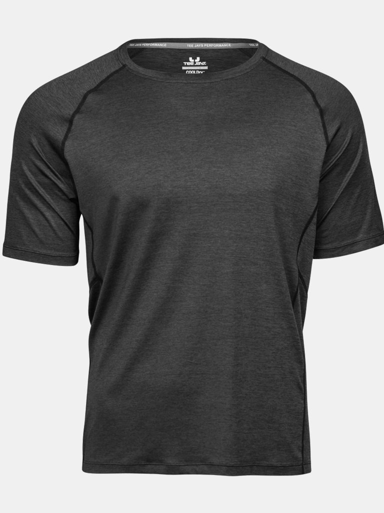 Tee Jays Mens Cool Dry Short Sleeve T-Shirt (Black Melange) - Black Melange