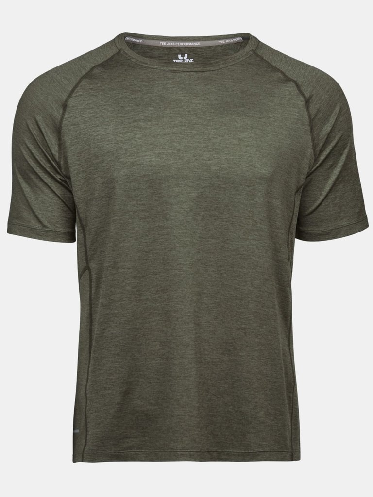 Tee Jays Mens Cool Dry Short Sleeve T-Shirt (Olive Melange) - Olive Melange