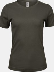 Tee Jays Womens/Ladies Interlock Short Sleeve T-Shirt (Dark Olive) - Dark Olive