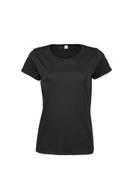 Womens/Ladies Roll Sleeve Cotton T-Shirt - Black - Black
