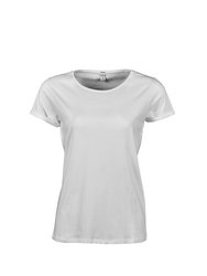 Womens/Ladies Roll Sleeve Cotton T-Shirt - White - White