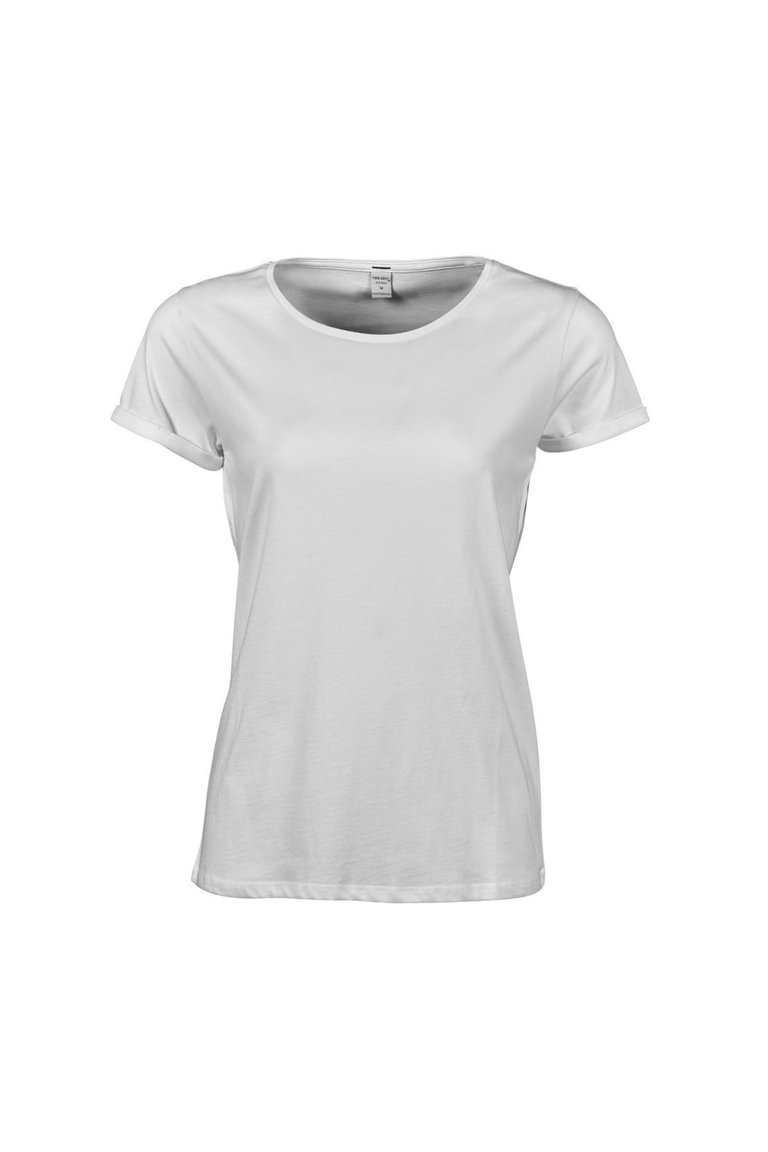 Womens/Ladies Roll Sleeve Cotton T-Shirt - White - White