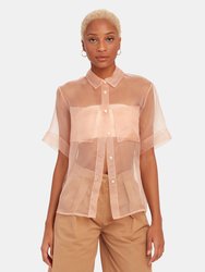 Lambada Short Sleeve Sheer Button-Up Top  - Cipria