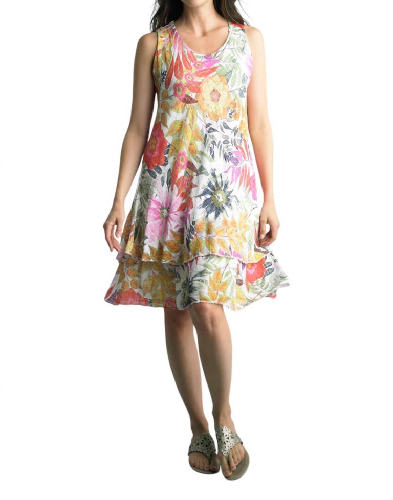 Botanical Gardens Tiered Dress In Yellow Multi - Yellow Multi