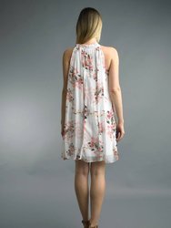 Floral Print Silk Dress With Neck Tie