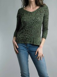 Leopard Print V Neck Sweater - Olive