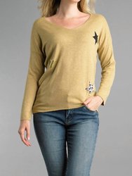 Lightweight V Neckline Sweater With Stars In Mustard - Mustard