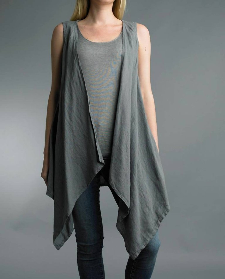 Linen Hi Low Drape Vest - Grey