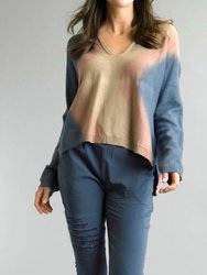 Tie Dye High Low Sweater - Denim/Khaki