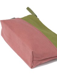 Canvas Cosmetic Bag - Honua Pouch - Mixed Double Olive Green & Marsala Red