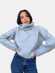 Cropped Ribbed Turtleneck Sweater - Baby Blue