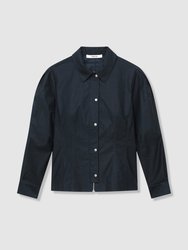 Fitted Puff Sleeve Shirt - Navy