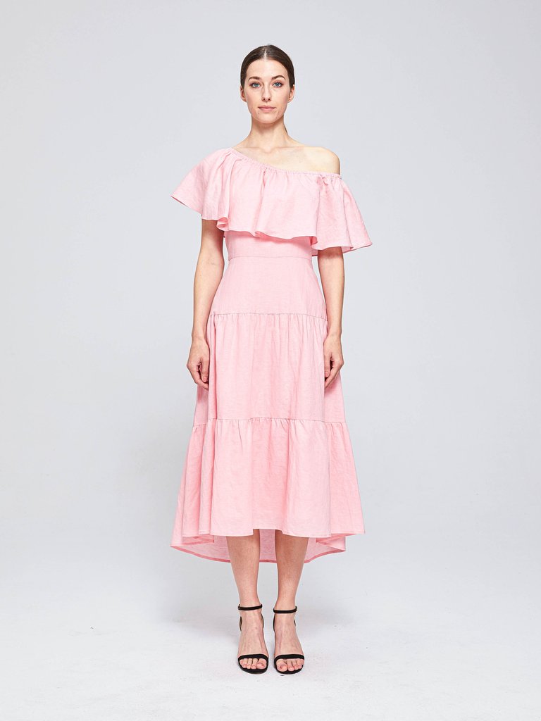 Isabelle One Shoulder Midi Dress - Light Pink