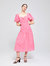 Swan Puff Sleeve Midi Dress - Hot Pink
