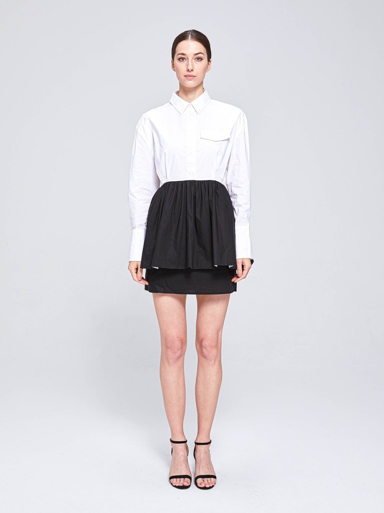Theodora Mini Shirt Dress - Black and White
