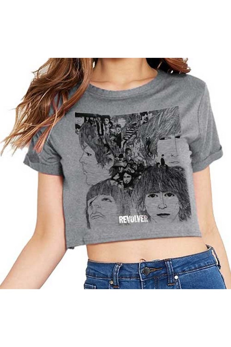 Womens/Ladies Revolver Foil Cotton Crop T-Shirt - Gray