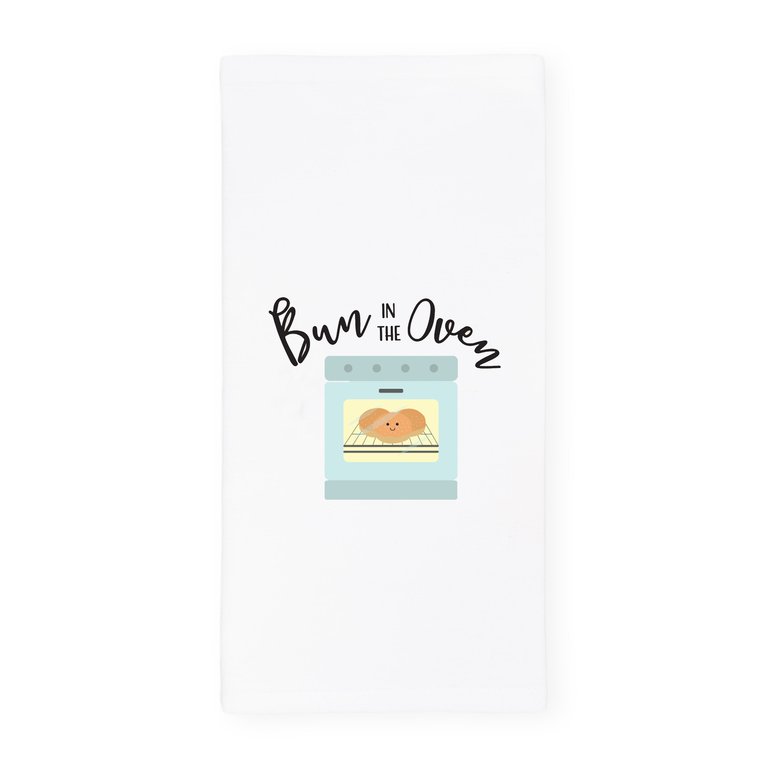 Bun in the Oven Cotton Canvas Kitchen Tea Towel - White