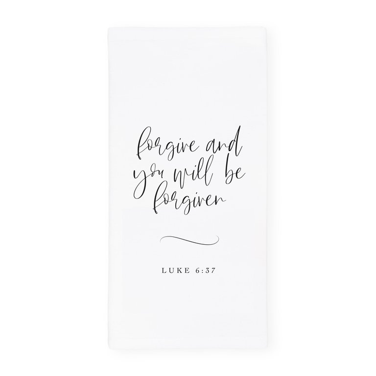 Forgive and You Will Be Forgiven, Luke 6:37 Cotton Canvas Scripture, Bible Kitchen Tea Towel - White