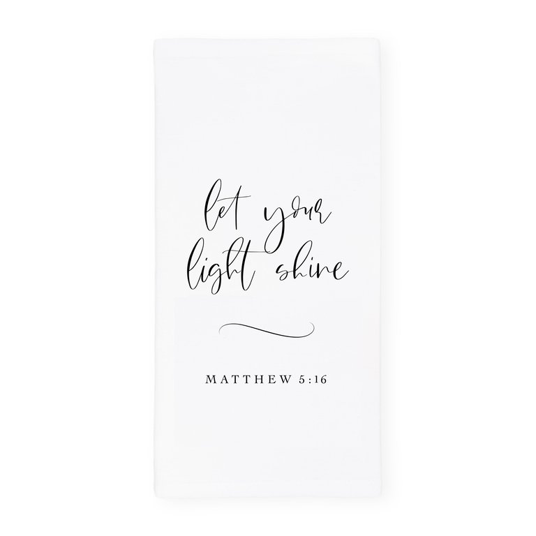 Let Your Light Shine, Matthew 5:16 Cotton Canvas Scripture, Bible Kitchen Tea Towel - White