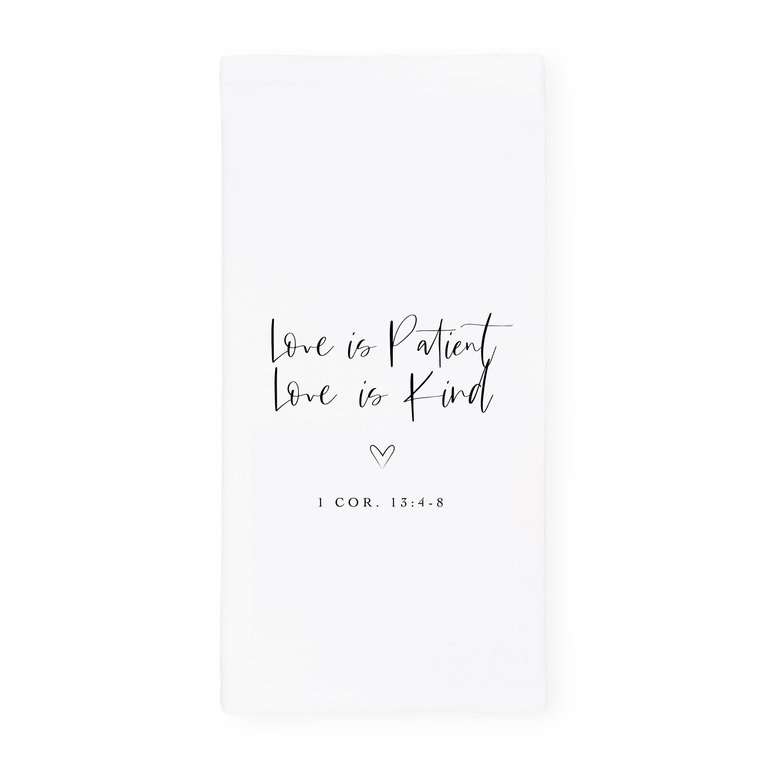 Love is Patient Love is Kind 1 Corinthians 13:4-8 Cotton Canvas Scripture, Bible Kitchen Tea Towel - White