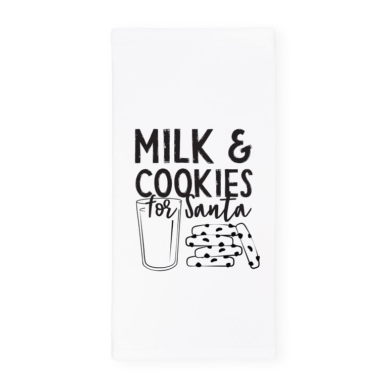 Milk and Cookies for Santa Cotton Canvas Christmas Kitchen Tea Towel - White