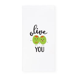 Olive You Kitchen Tea Towel - White