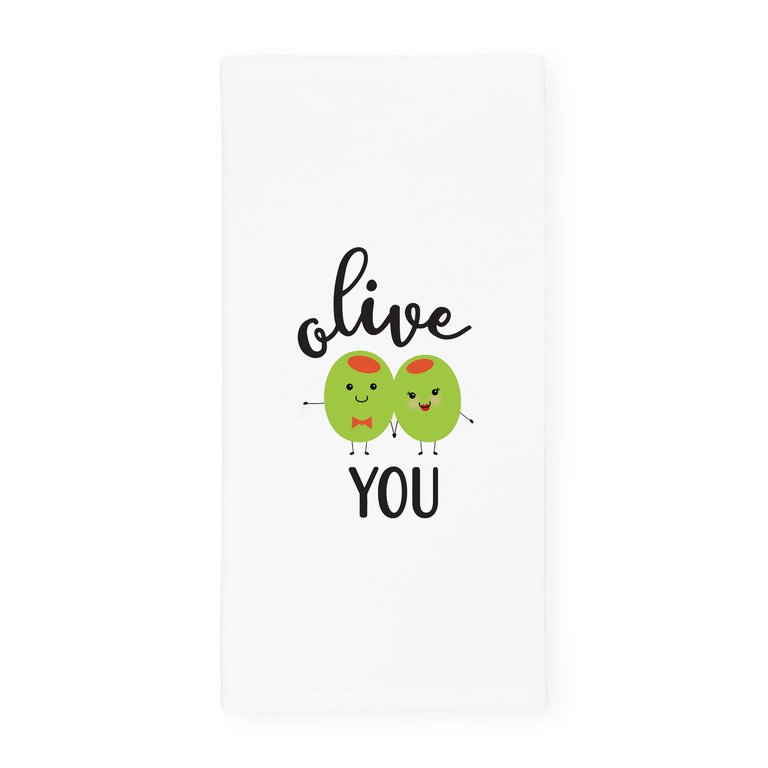 Olive You Kitchen Tea Towel - White