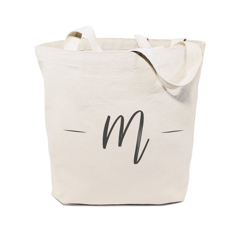 Personalized Handwritten Monogram Cotton Canvas Tote Bag - White