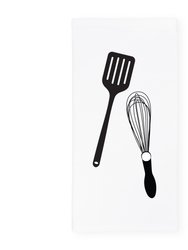 Whisk and Spatula Kitchen Tea Towel - White