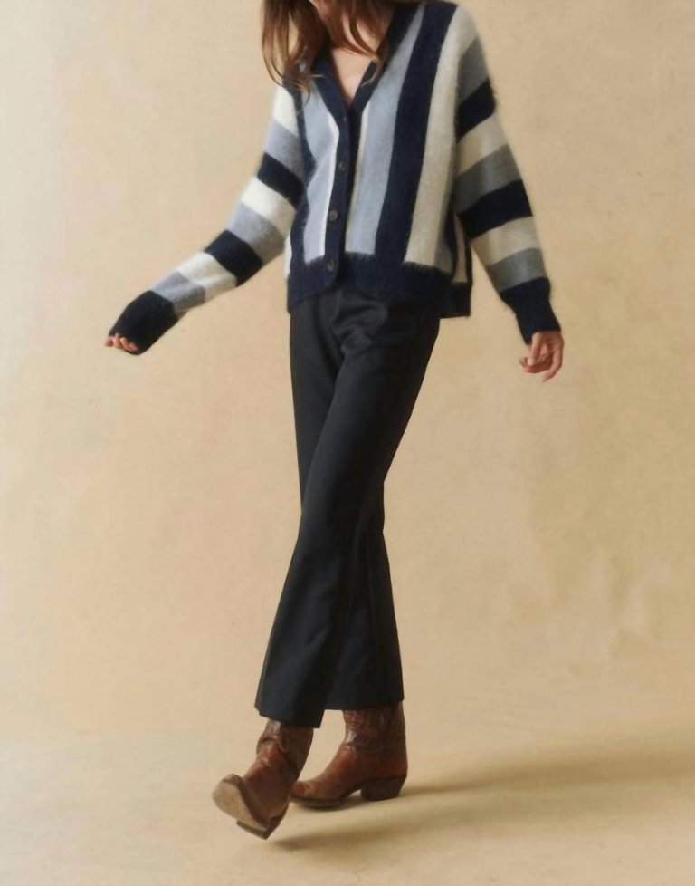 Fluffy Slouch Cardigan In Navy Stripe