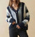 Fluffy Slouch Cardigan In Navy Stripe - Navy Stripe