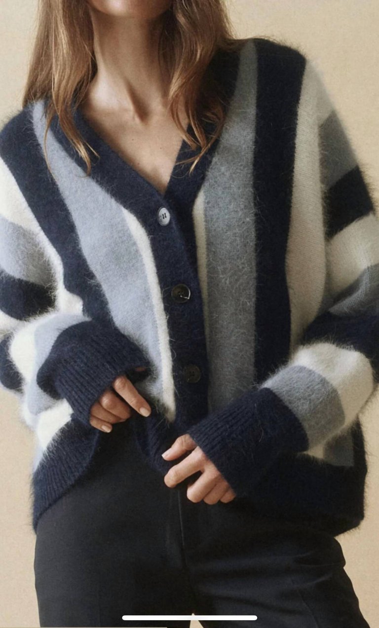 The Fluffly Slouch Cardigan - Navy Stripe