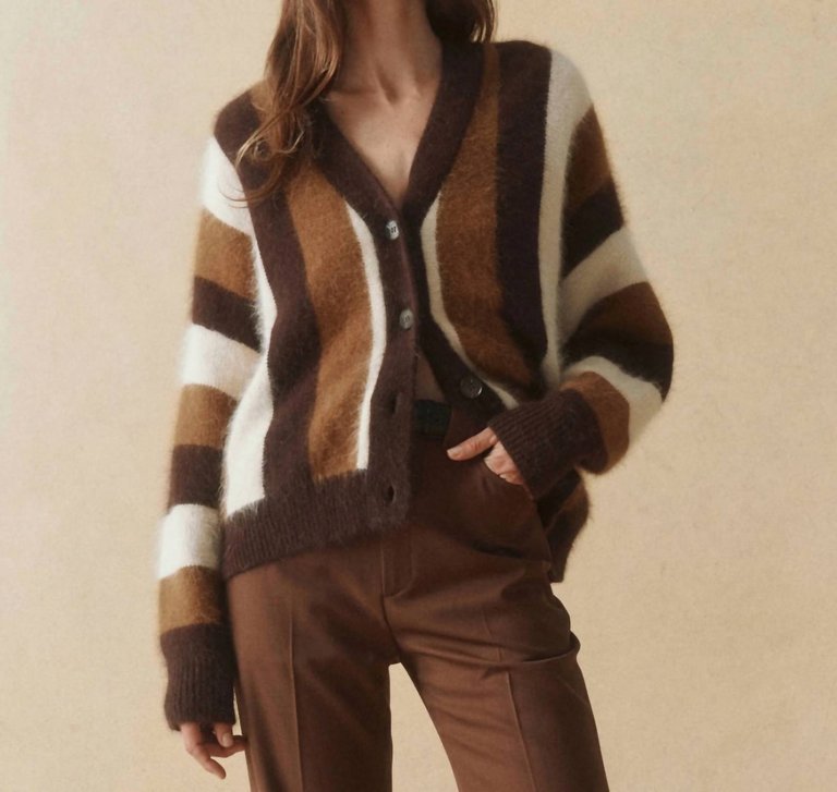 The Fluffly Slouchy Cardigan - Hickory Stripe