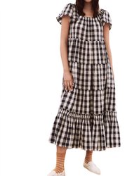 The Great. Nightingale Dress In Navy Heart Check - Navy Heart Check