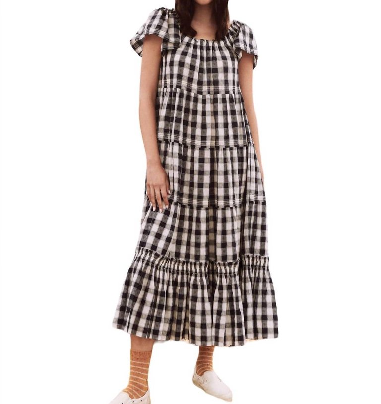 The Great. Nightingale Dress In Navy Heart Check - Navy Heart Check