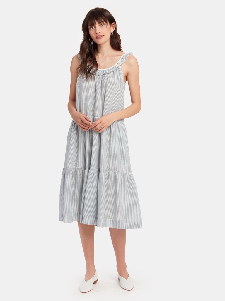 The Magnolia Tiered Midi Dress  - The Western Stripe